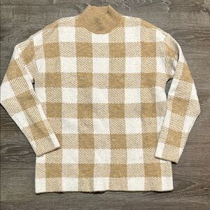 Beige and White Checkered Sweater